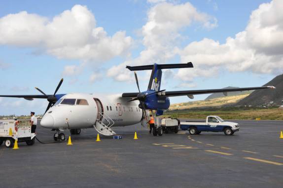 O turbohélice que nos trouxe de Sint Maarten para St. Kitts, no Caribe